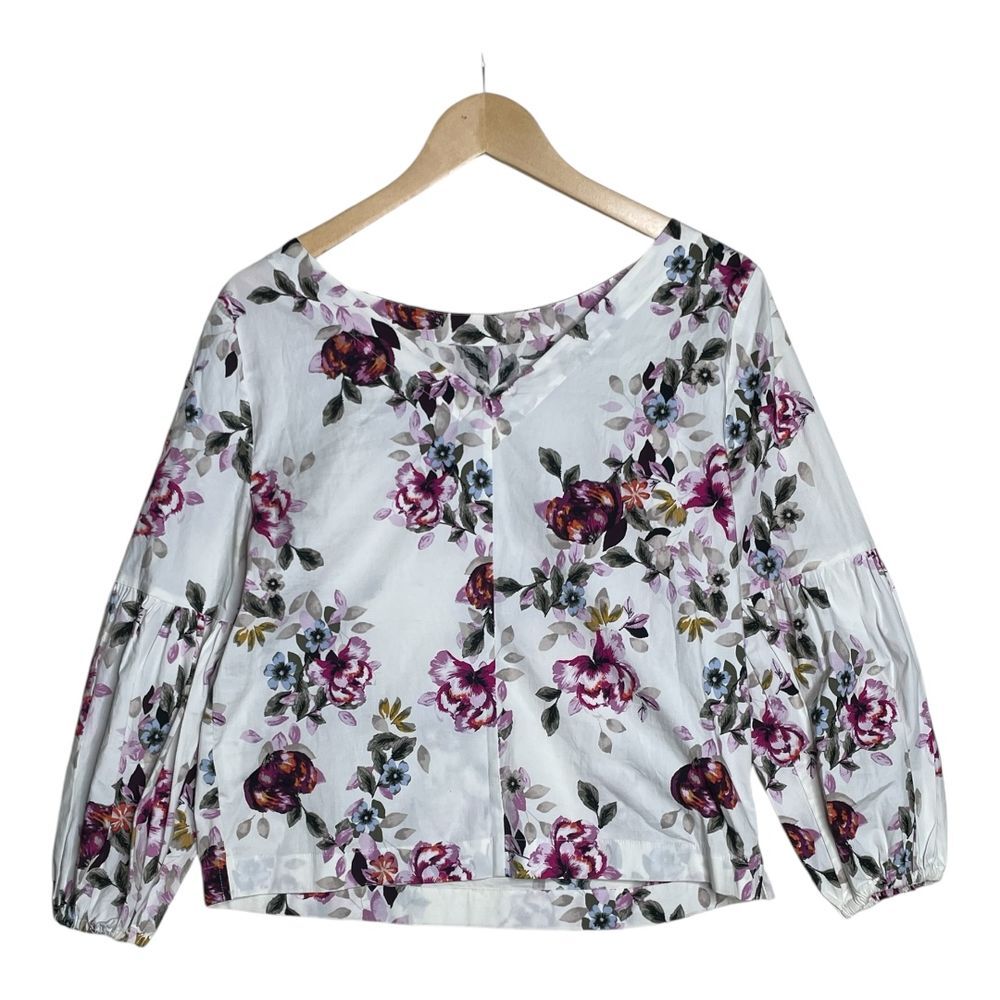 White House‎ Black Market 3/4 Sleeve Sleeve Poplin Floral Top Size 6 - Picture 2 of 7